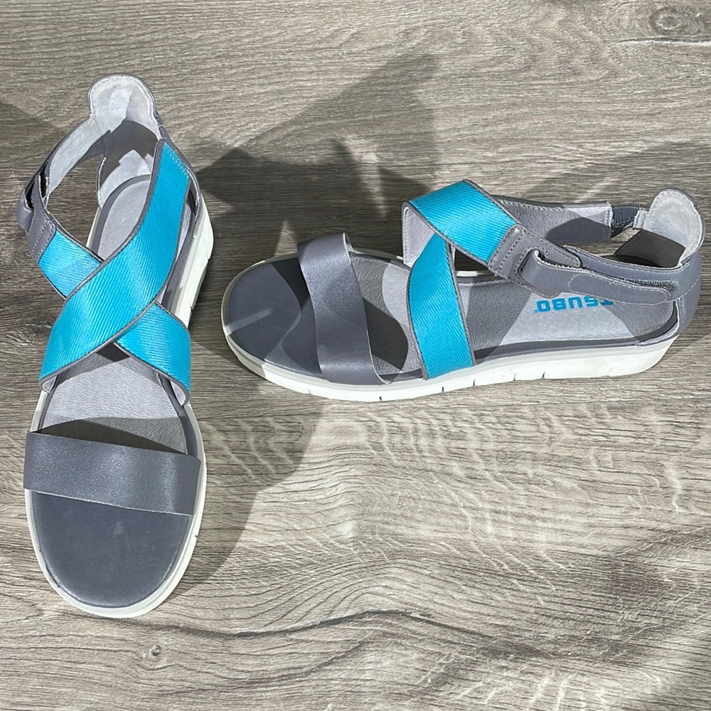 Brand New Women’s TSUBO Eliah Elephant Grey/Teal Strappy Open Toe Sport Sandals